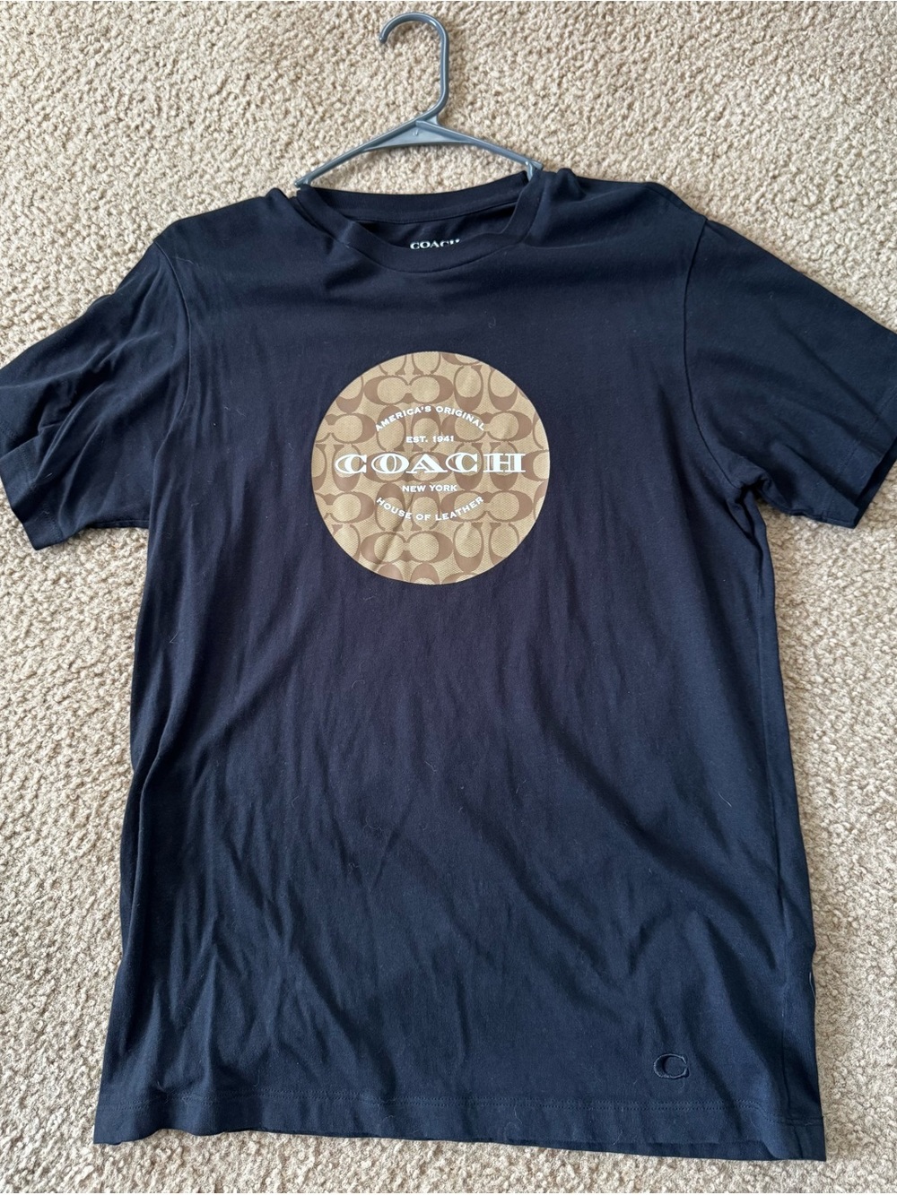Coach Black Short-Sleeve Tee with Brown Signature Logo